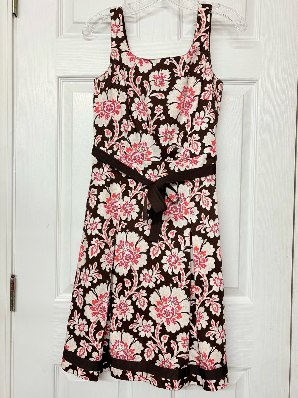 Petite Sophisticate Brown Floral Print A Line Sleeveless Cotton Dress Sz 4P
